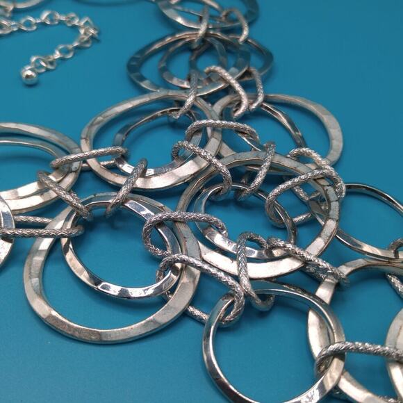 Chico's Hammered Loop Bib Necklace, Silver Tone, 21 Inches - Picture 5 of 8